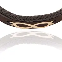 دستبند چرمی طلا مردانه بی نهایت بند قهوه ای - تصویر 1