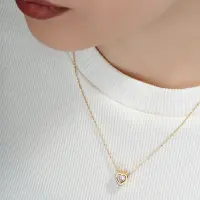 گردنبند قلب تک نگین صورتی - تصویر 2