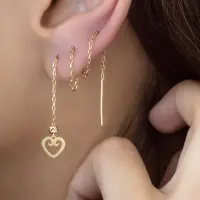 گوشواره طلا بخیه گوی و قلب - تصویر 1