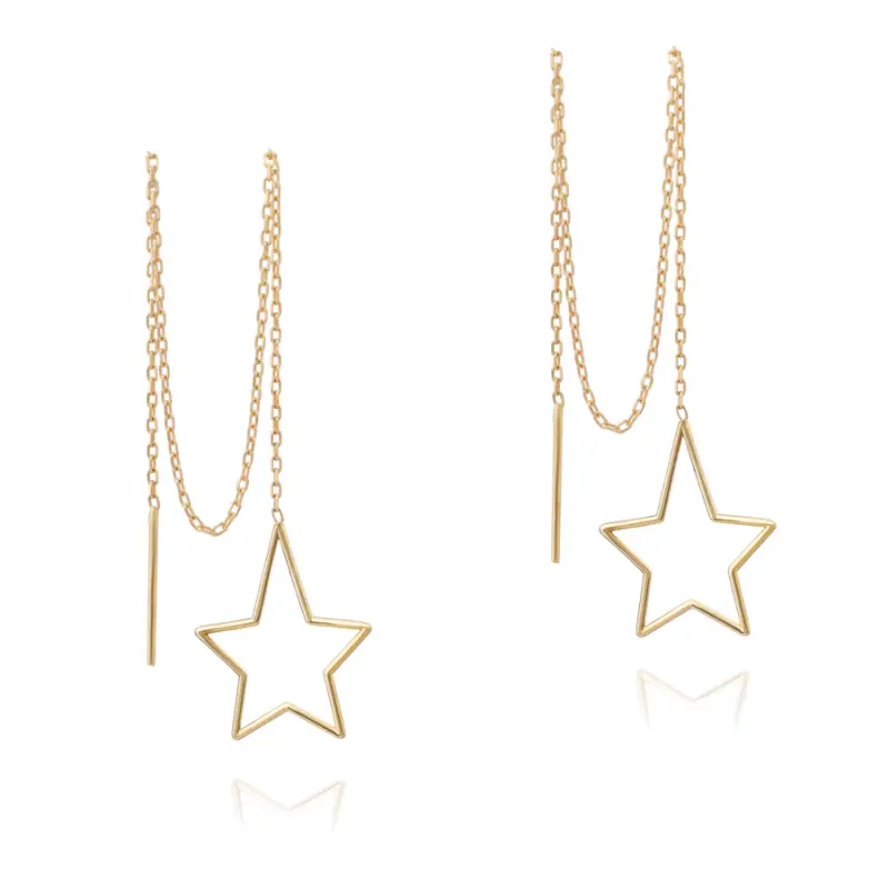 خرید گوشواره طلا بخیه ستاره کشیده بزرگ طلا